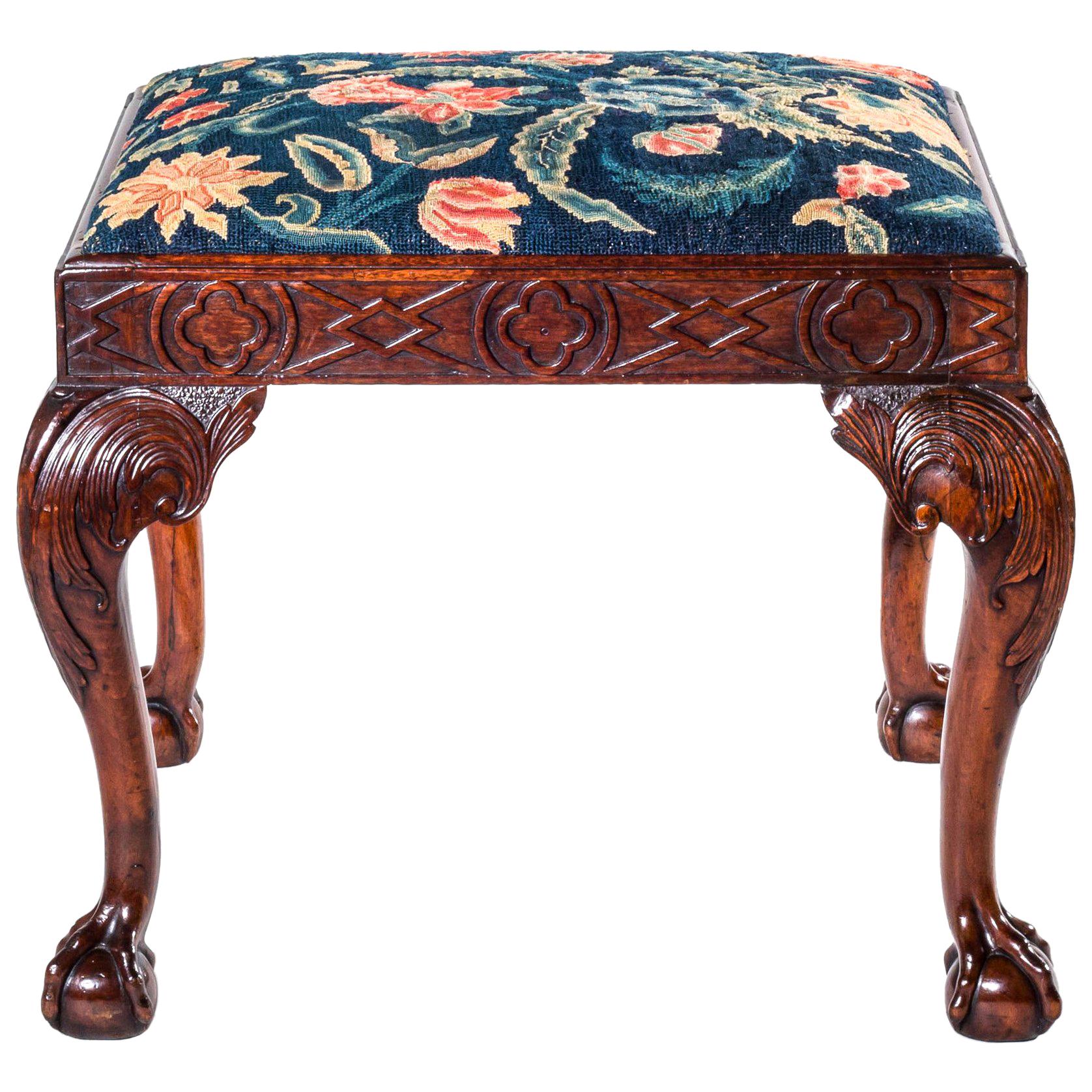 18th Century English Georgian Walnut Needlework Stool