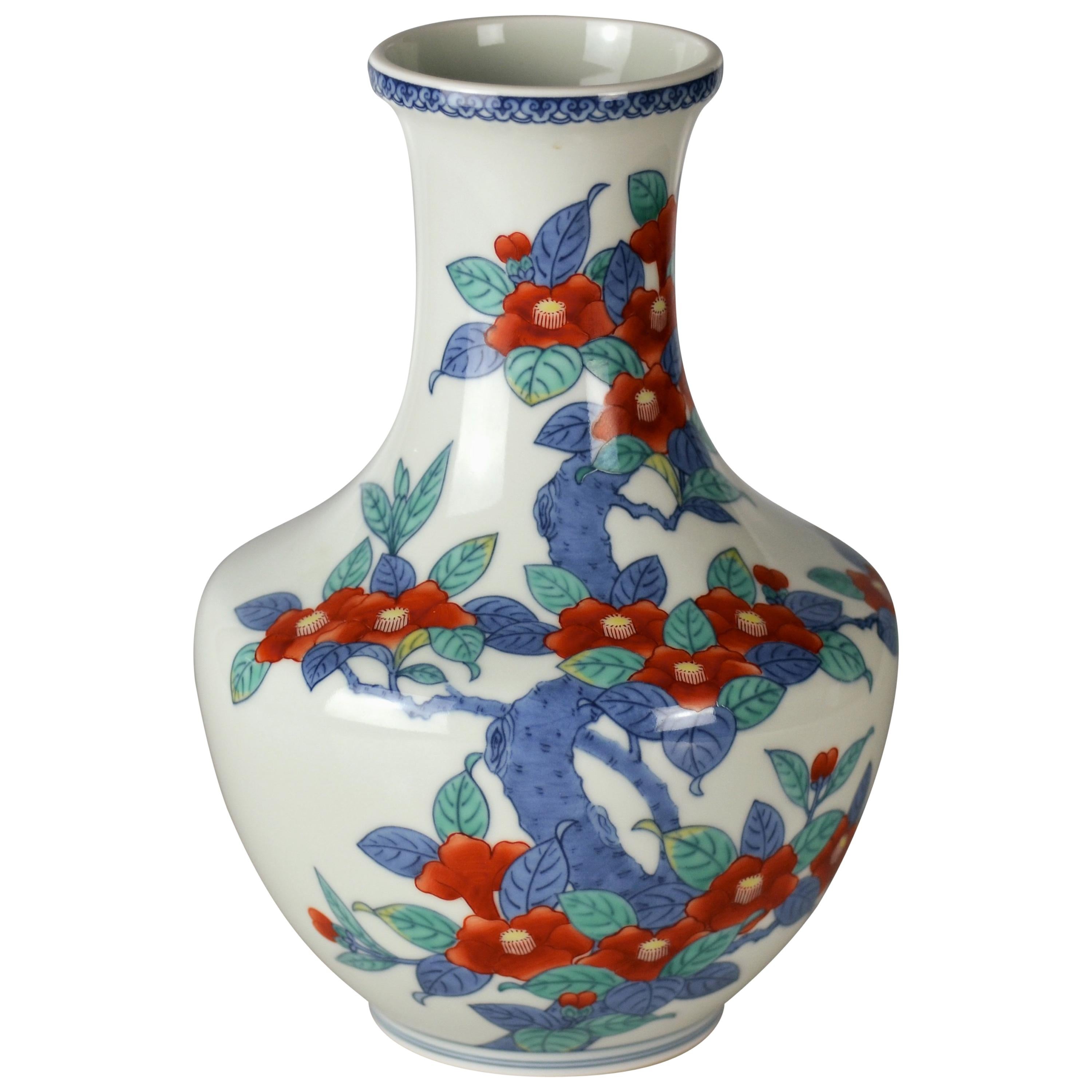 Porcelain Flower Vase by Living National Treasure Imaizumi Imaemon XIII For Sale