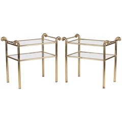 Pair of French Midcentury Brass Side Tables with Glass Tops