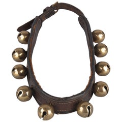 Used French Leather Horse Necklace with Brass Sleigh Bells