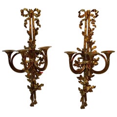 Large Pair of French Louis XVI Style Bronze Wall Sconces