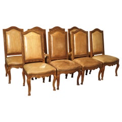 Set of 8 Antique Regence Style Leather Dining Chairs from France