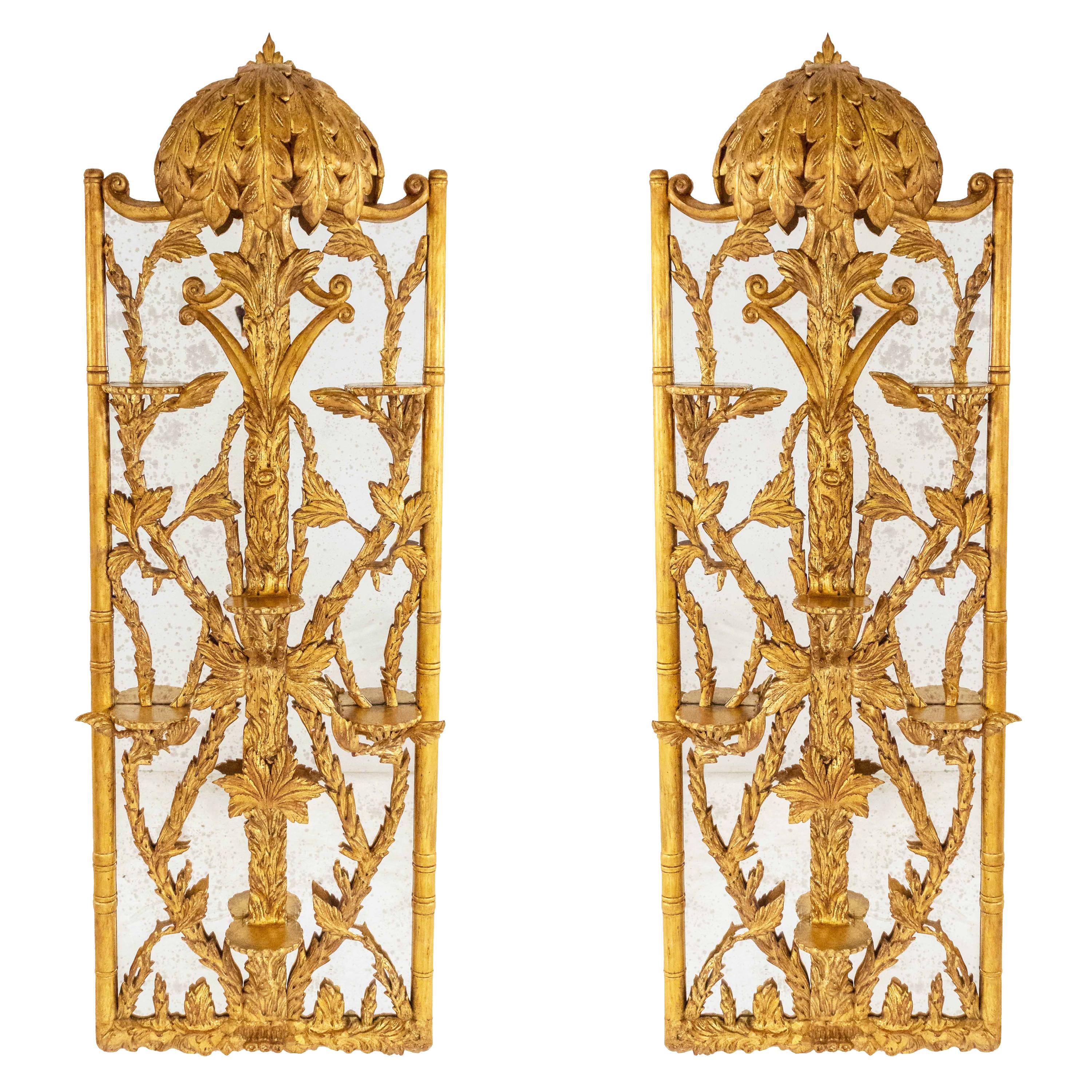 Pair of Hollywood Regency Gilt Carved Mirrors
