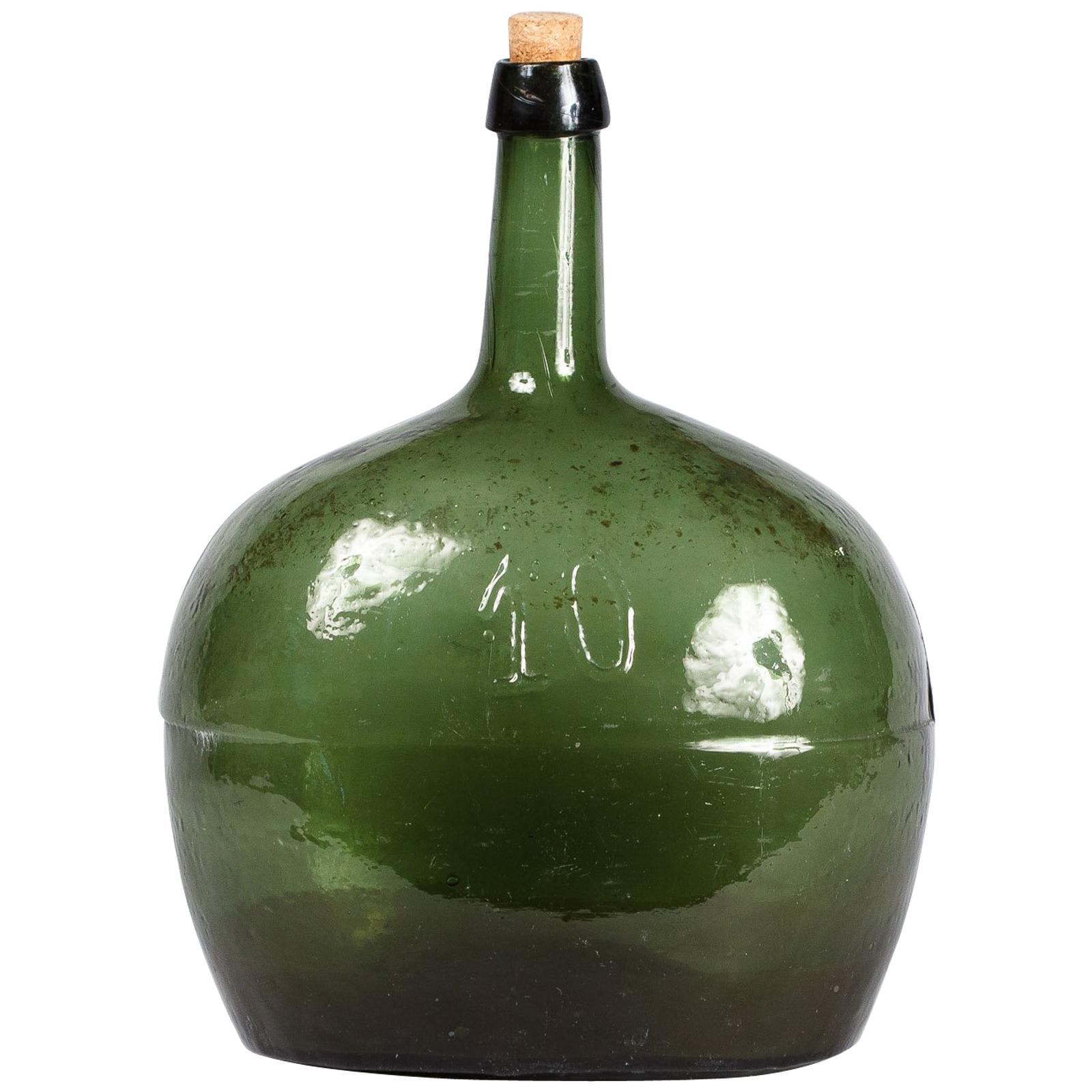 French Oval Glass Bonbonne Bottle, Early 1900s