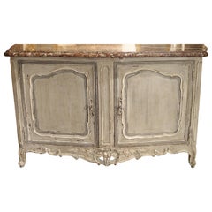 Large Painted Antique Buffet with Marble Top, Provence, Late 19th Century