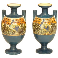 Pair of Art Nouveau Royal Staffordshire Peacock Vases