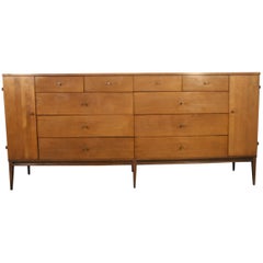 Vintage Midcentury Paul McCobb Maple 20-Drawer Dresser #1510 Walnut Finish Brass Knobs