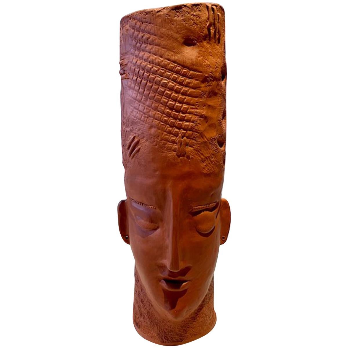 Monumental Terracotta-Ceramic Native Double Face Vase For Sale