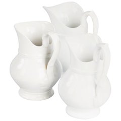 Set of 3 French Midcentury White Ceramic Pitchers