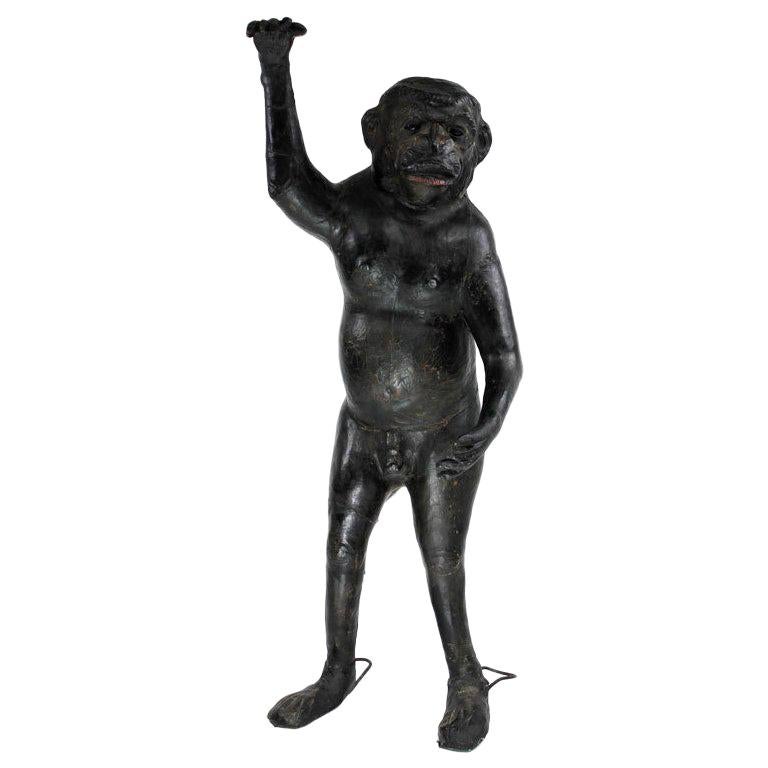 Life-Size 19th Century French Leather Monkey with Green Glass Eyes