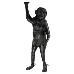 Life-Size 19th Century French Leather Monkey with Green Glass Eyes