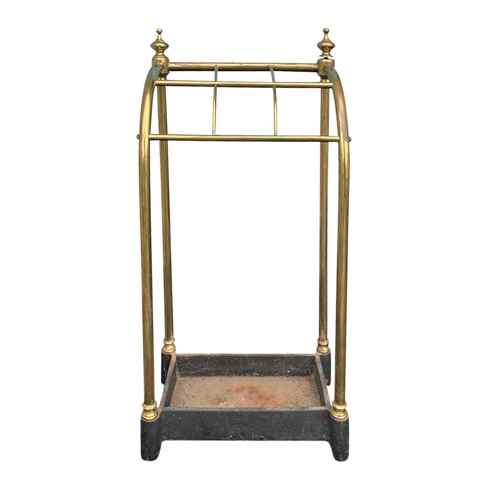 19th Century English Brass and Iron Umbrella Stand, Curved Top