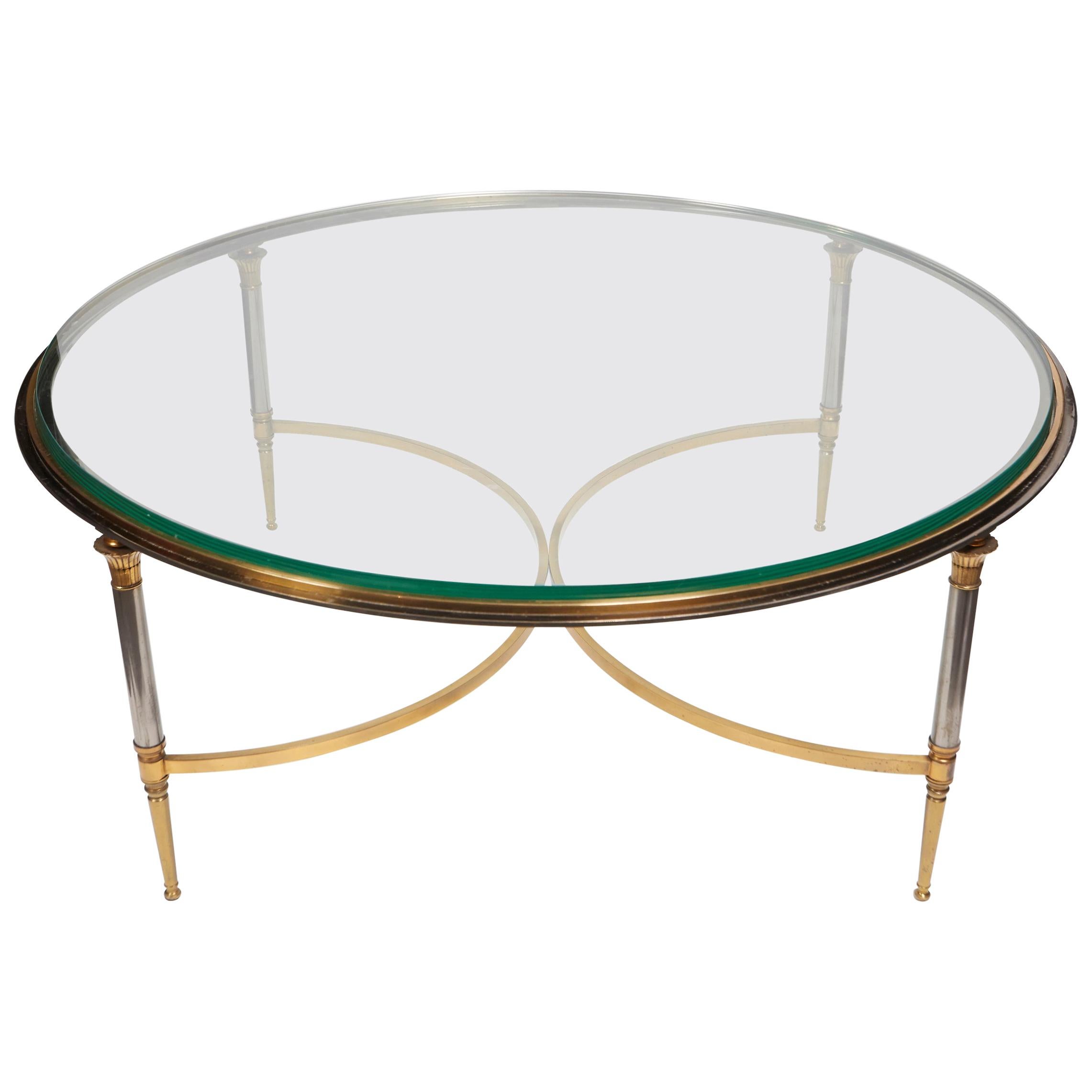 Brass and Polished Steal Coffee Table by Maison Jansen