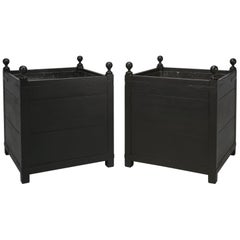 Pair of Large Vintage Orangerie Planters in Black, Restored