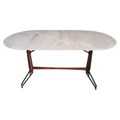 Vintage Italian Midcentury Dining Table with Pink Marble and Mahogany Base, 1950s
