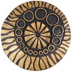 Whimsical Gold and Black Ceramic Wall Decoration by Charles Sucsan