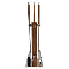 1970s Rosewood and Chrome Fireplace Tool Set