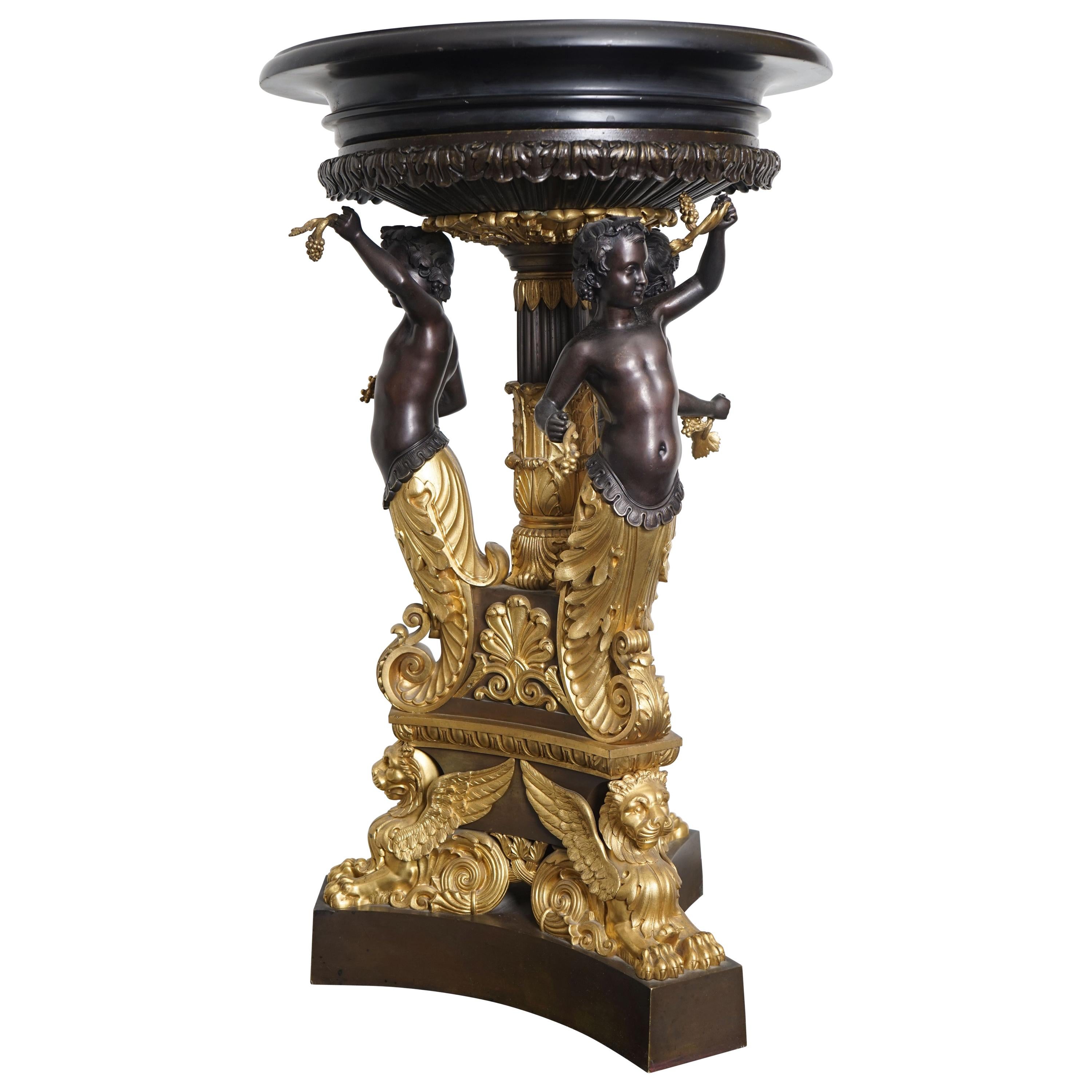 Exceptional Empire Style Center Piece, Homage to Bacchus, bronze and marble For Sale