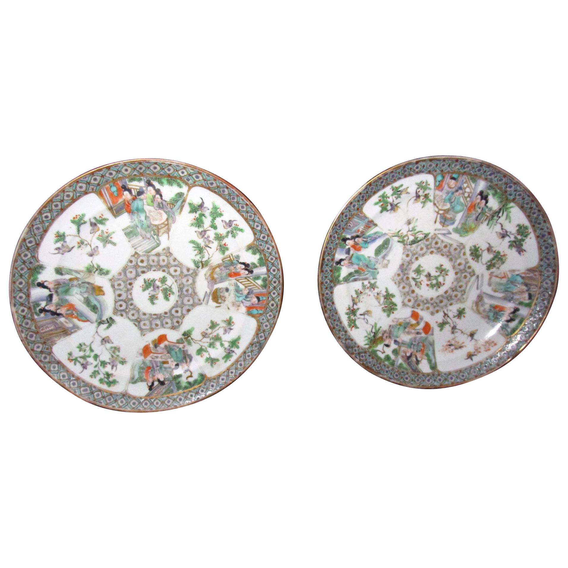 19th century Rose Medallion Chinese Export Plate Set of Two
