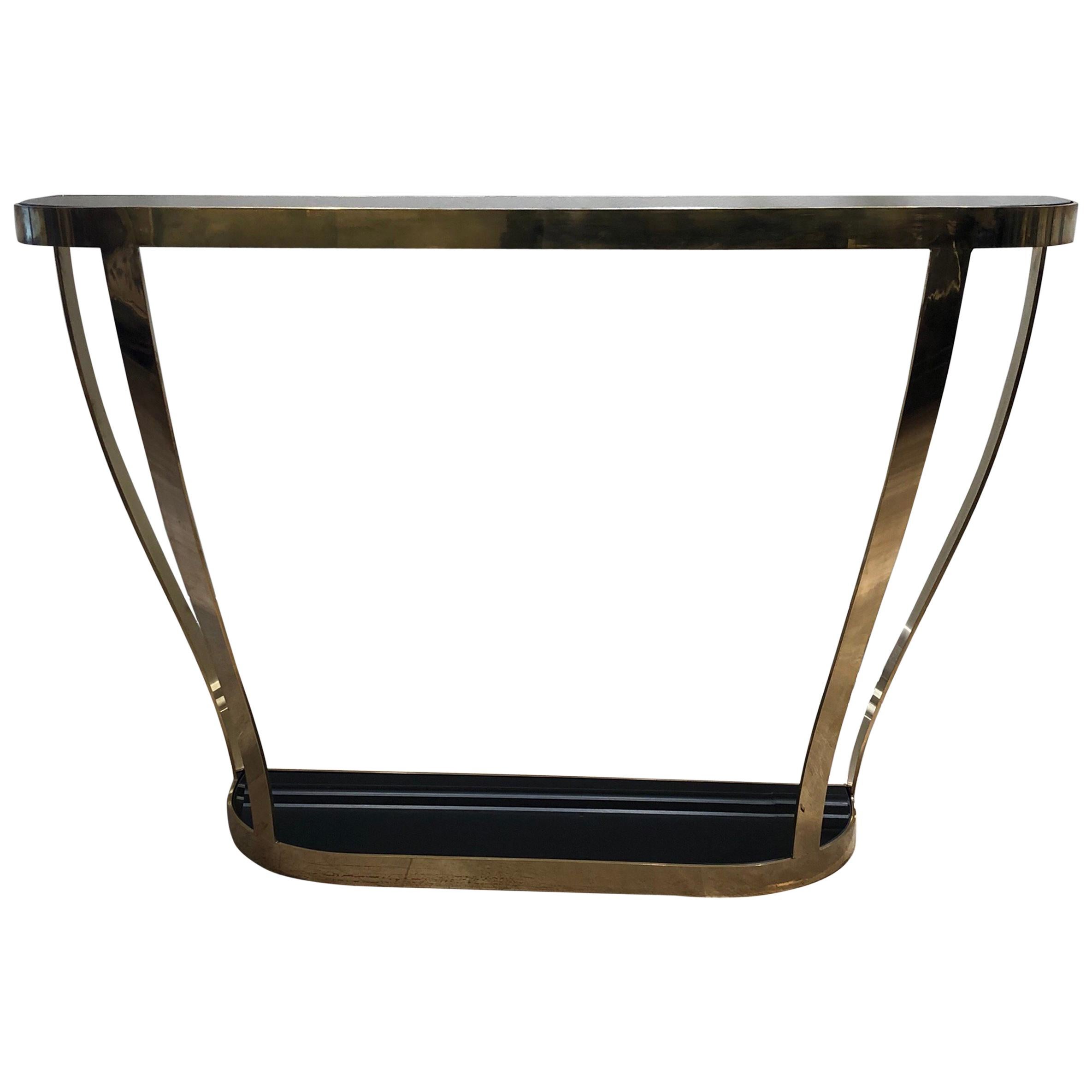 Italian Brass and Black Glass Architectural Console Table