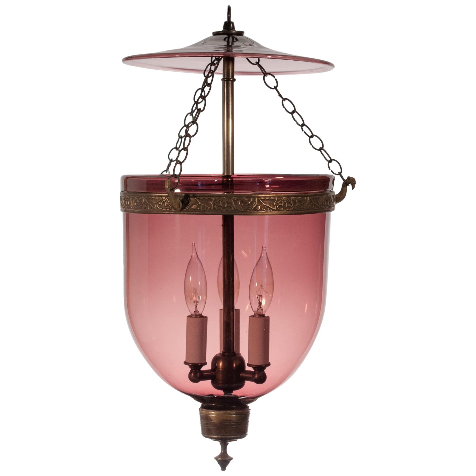 19th Century Bell Jar Lantern with Amethyst Colored Glass