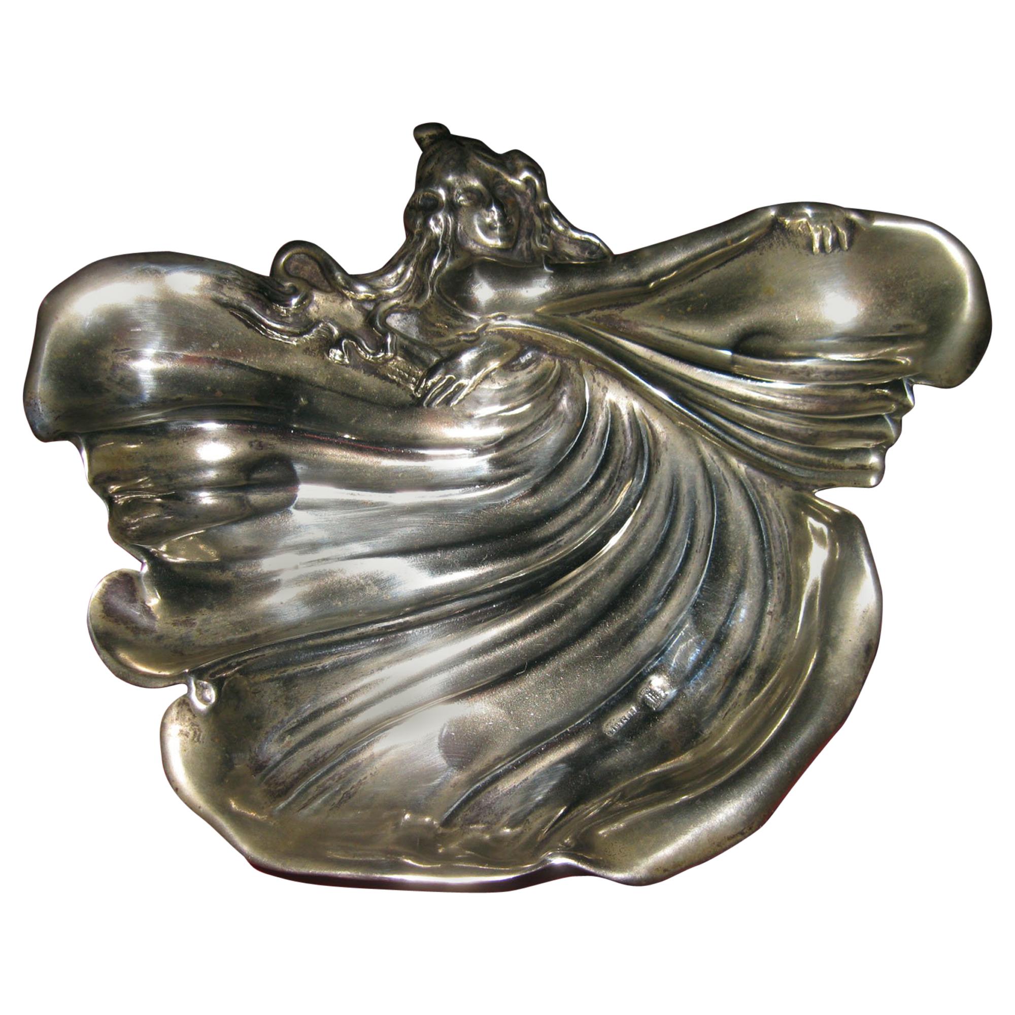 19th century Art Nouveau Meneses Silver Butterfly Figural Tray