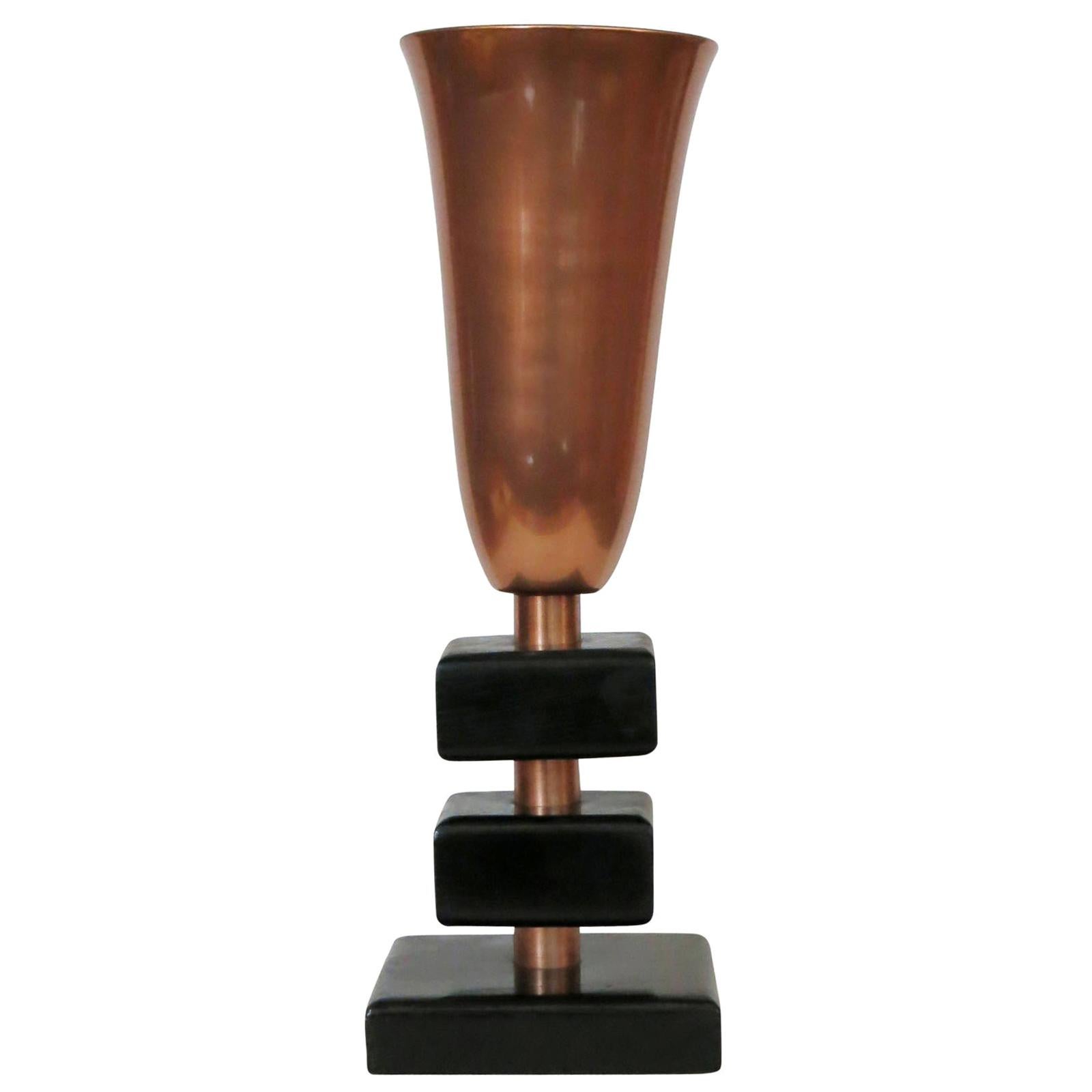 Copper Stacked Base Torchiere Table Lamp For Sale