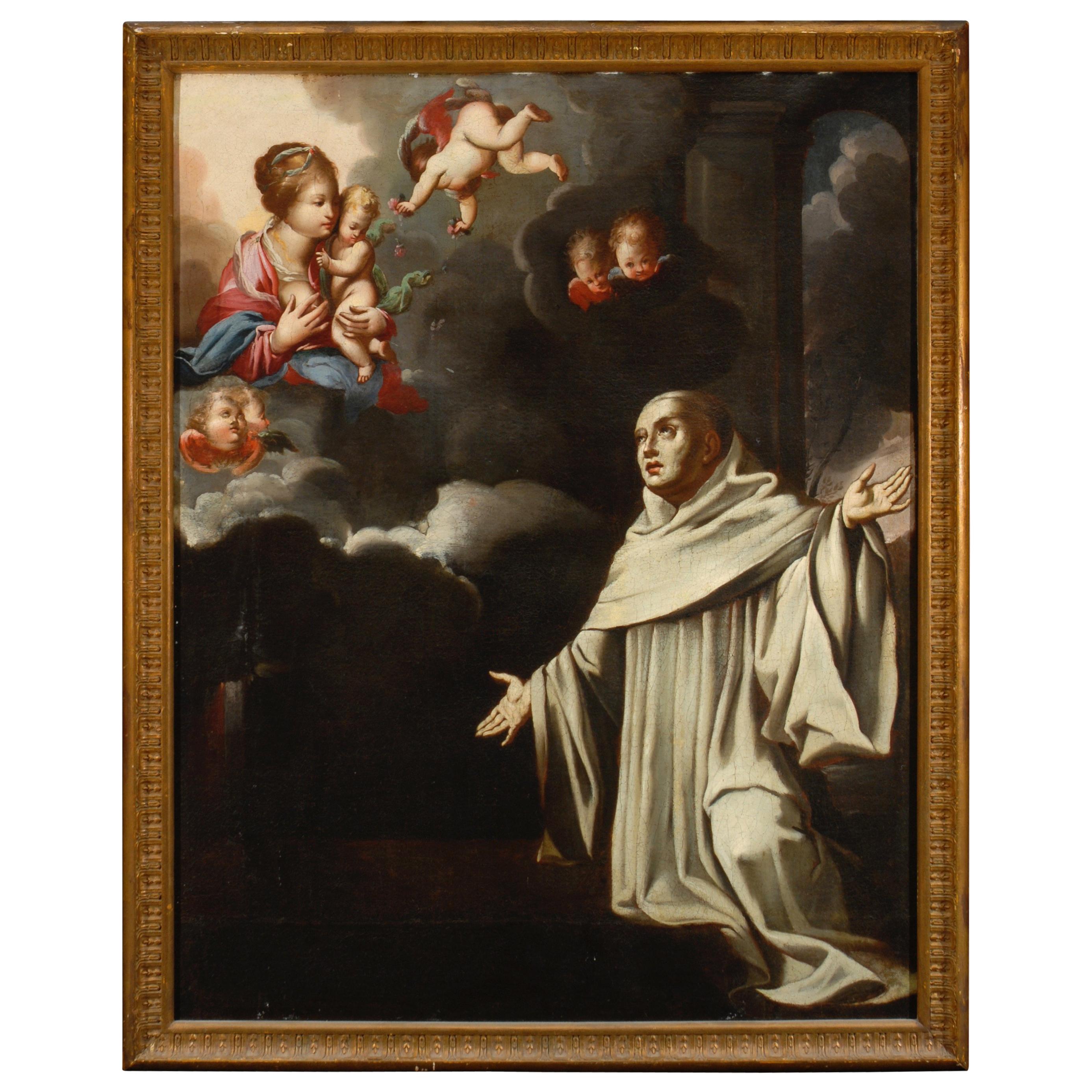 17th Century Painting Depicting St. Bernard of Clairvaux For Sale at