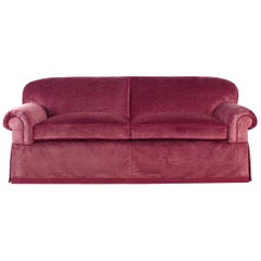 Brunschwig and Fils Cavendish Tight Back Raspberry Pink Red Velvet Sofa