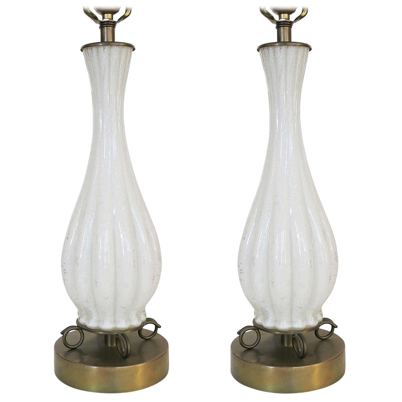 Pair of Murano Silver Sparkle Glass Lamps