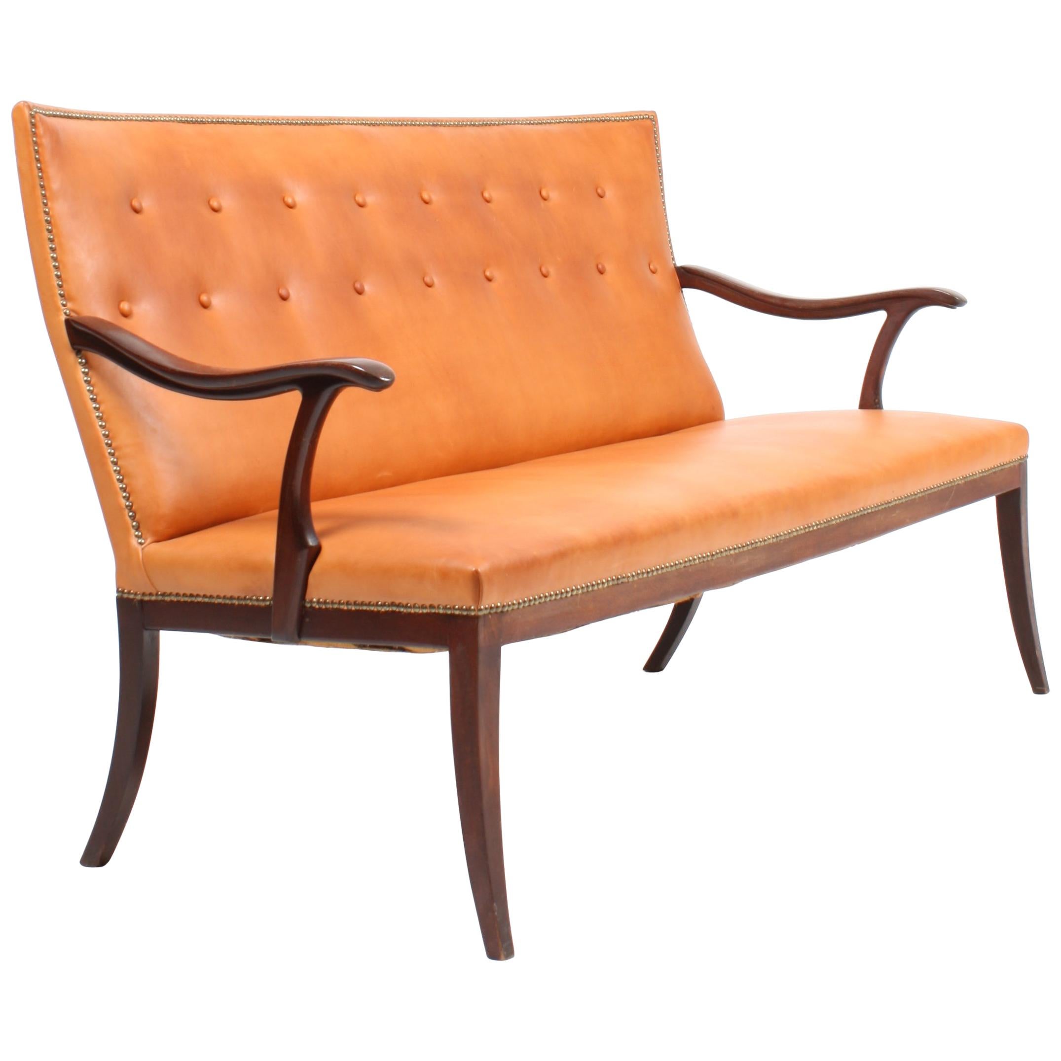 Sofa in Patinated Leather by Cabinetmaker Frits Hennigsen Made in Denmark, 1940