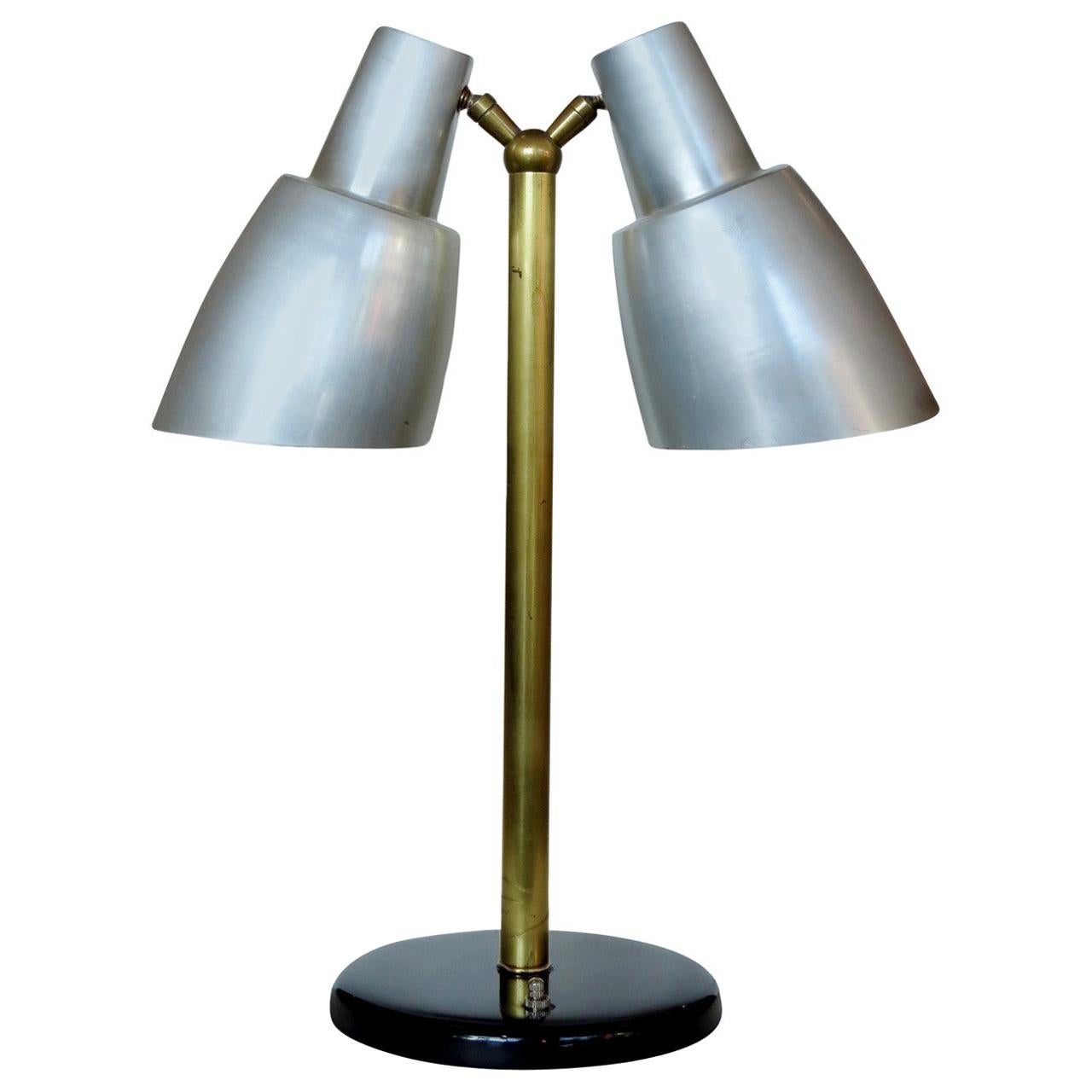 Googie Brass and Aluminum Dual Desk Lamp