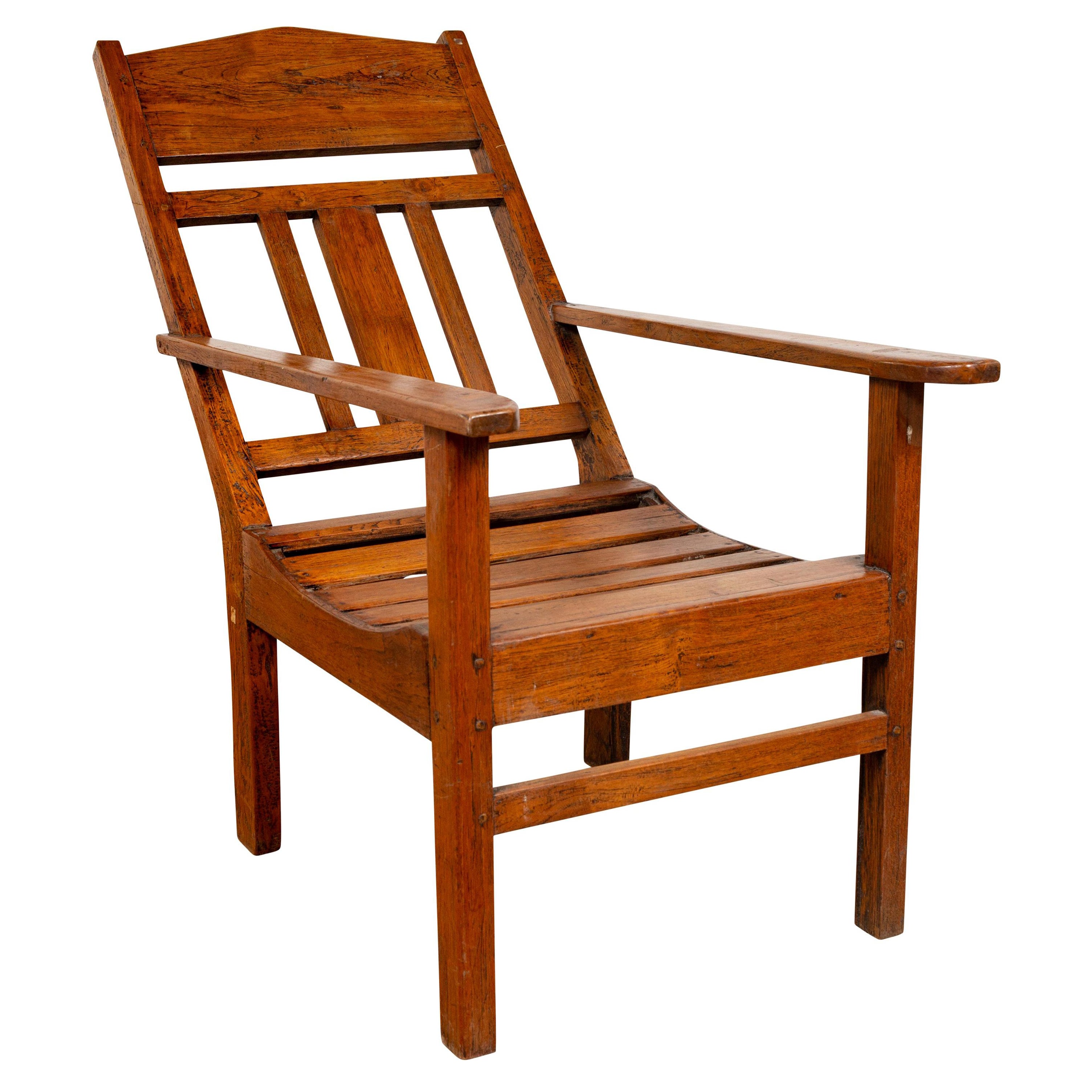 Javanese Vintage Dutch Colonial Plantation Wooden Lounge Chair with Slanted Back