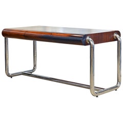 Midcentury Design Chrome and Mahogany Desk by Leon Rosen for Pace Collection