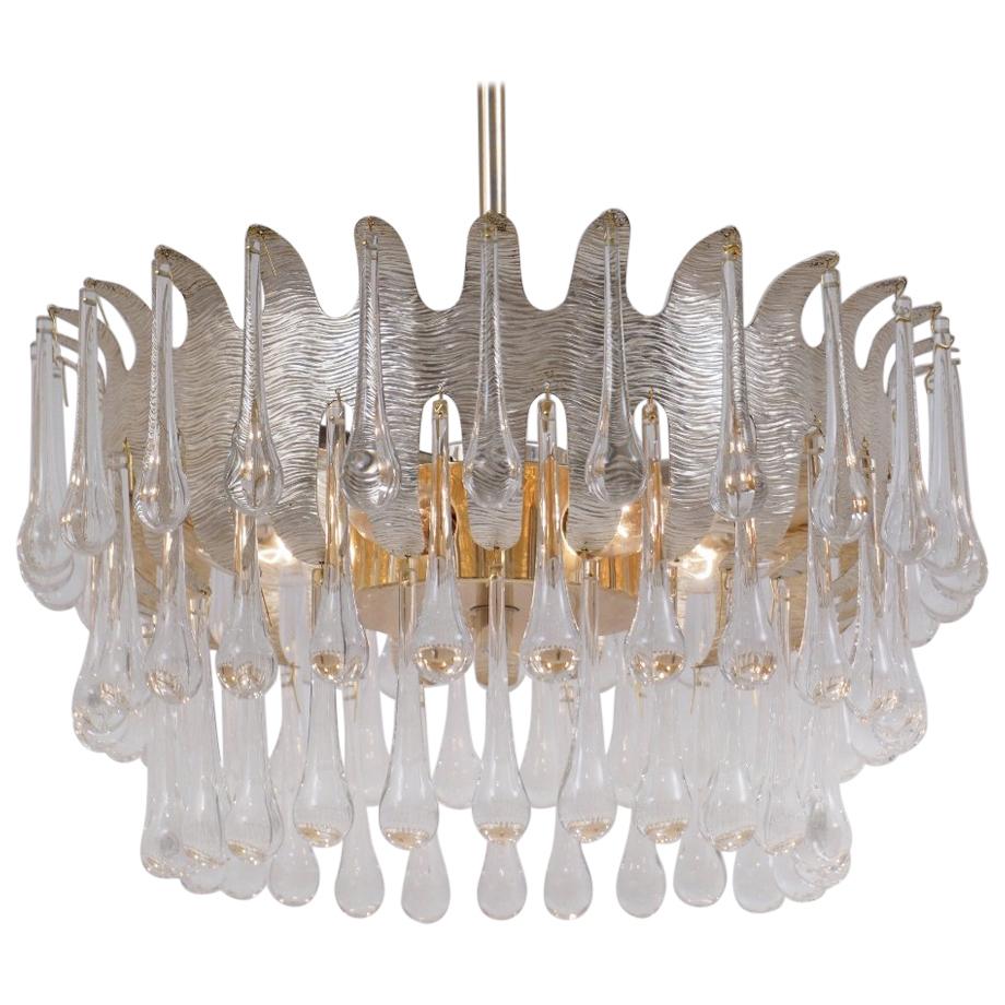 Palwa Chandelier Silver Plated & Crystal, Possibly by Ernst Palme, 1960s, German For Sale