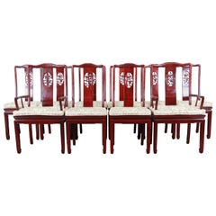 Vintage Carved Solid Rosewood Chinese Dining Chairs, Set of Ten