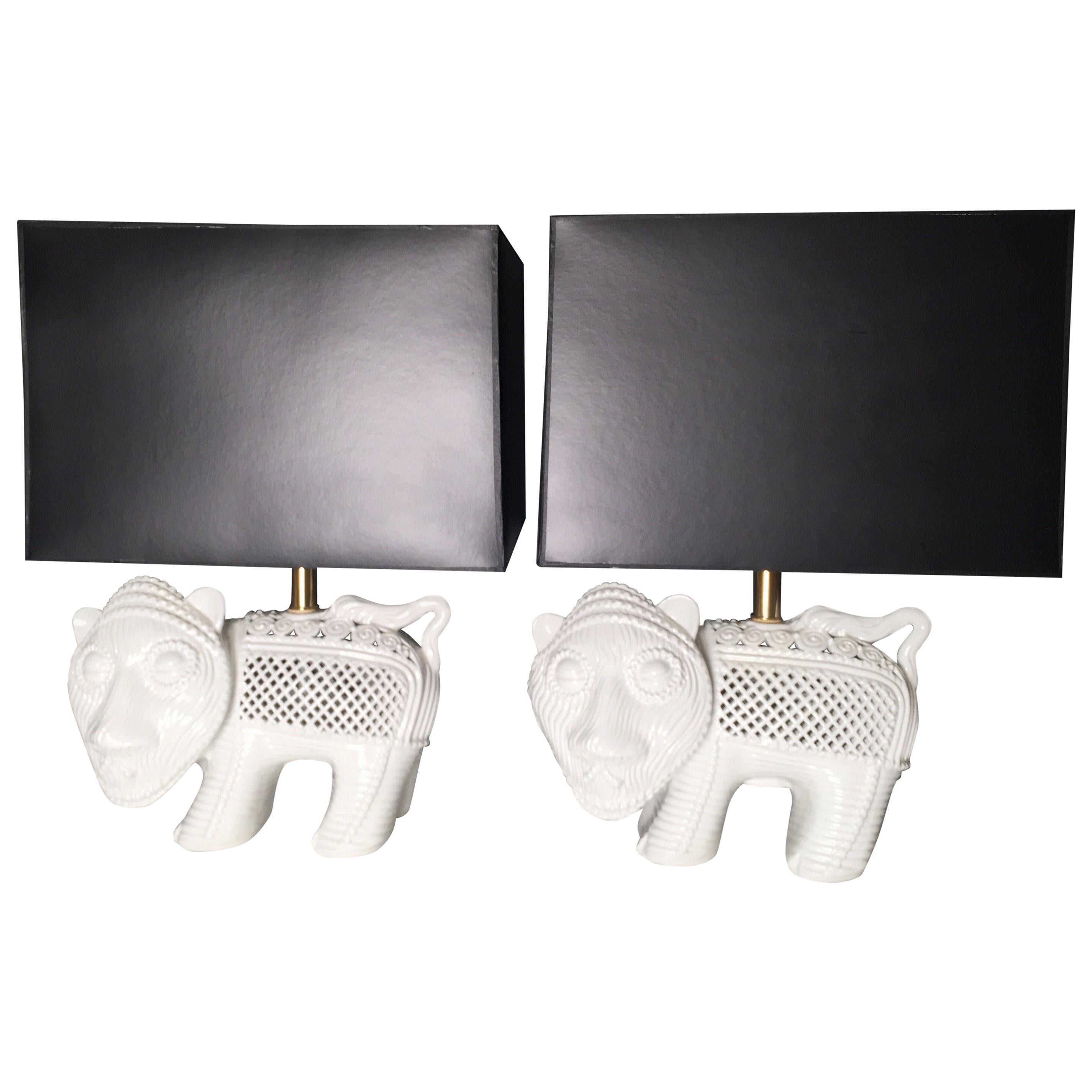 Pair of Italian Modern Ceramic Lion Lamps