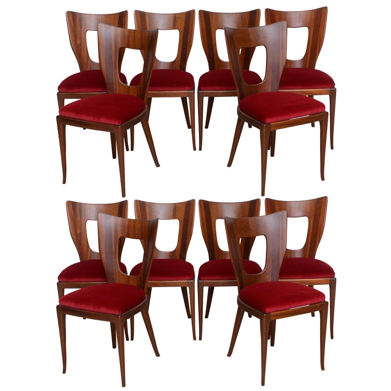 Set of 6 Italian Modern Walnut Dining Chairs, Borsani For Sale