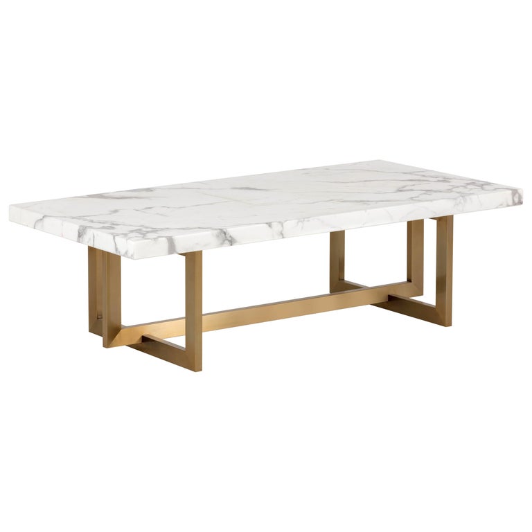 Modern Rectangular Coffee Table In Antique Brass Base