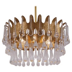 Retro Palwa Chandelier Gold Plated Gilt Brass and Crystal by Ernst Palme, 1960s German