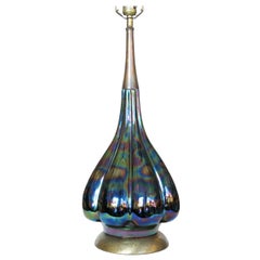 Vintage Modernist Iridized Art Glass Lamp with Brass Base