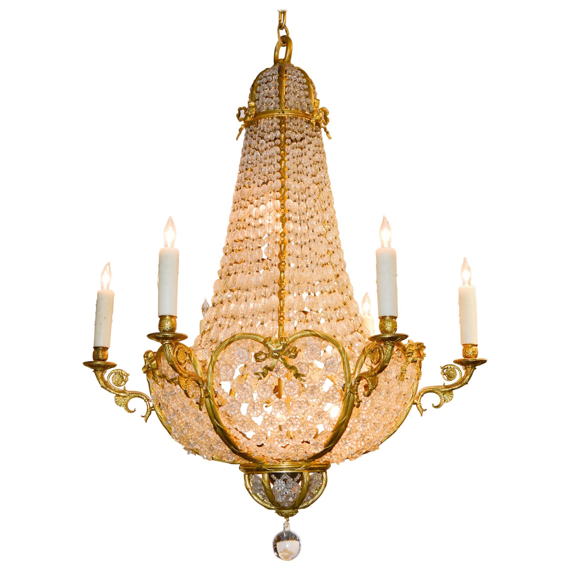 19th Century French Beaded Crystal Chandelier