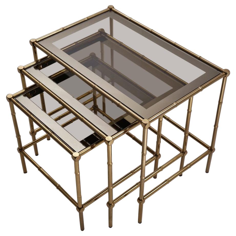 Nesting Tables Brass Bamboo and Bronze Trimmed Mirror, French