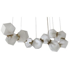 Welles Long Modular Chandelier in Custom Finishes, White and Satin Brass