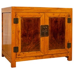 Late Qing Dynasty Antique Burl and Elm Wood Two-Toned Patina Cabinet with Doors