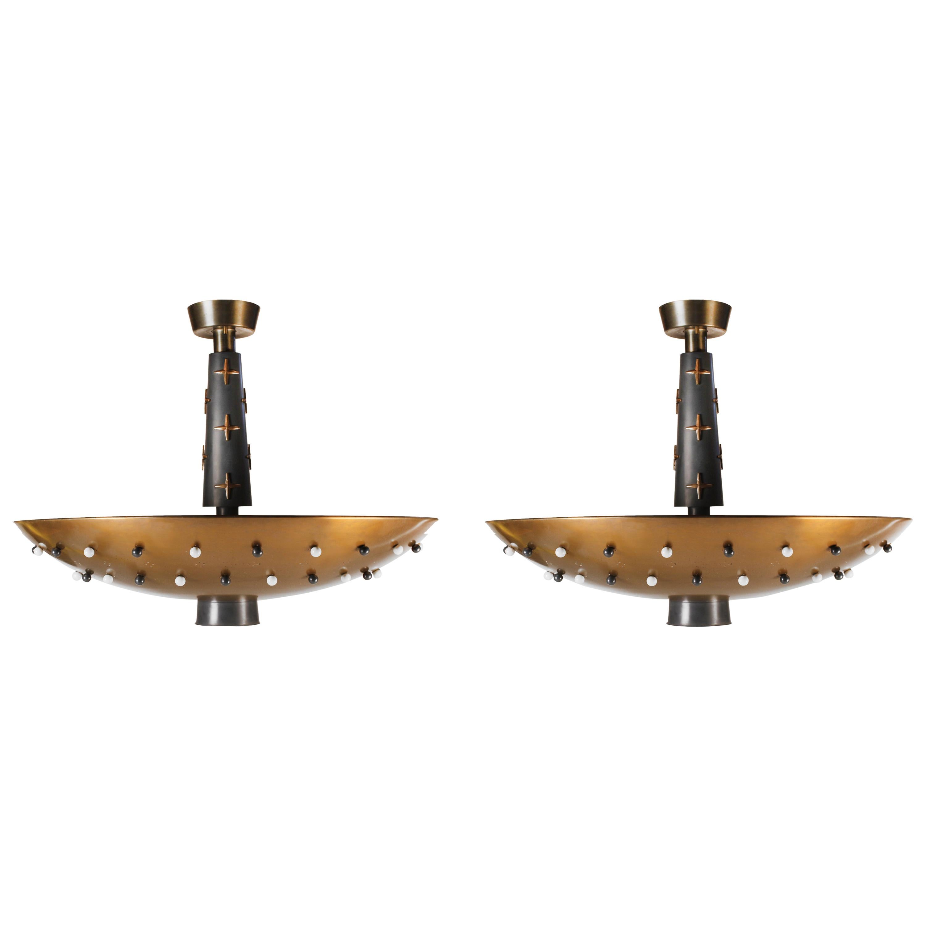 Custom Pair of Commissioned California Modernist Chandeliers by Wagner Woodruff