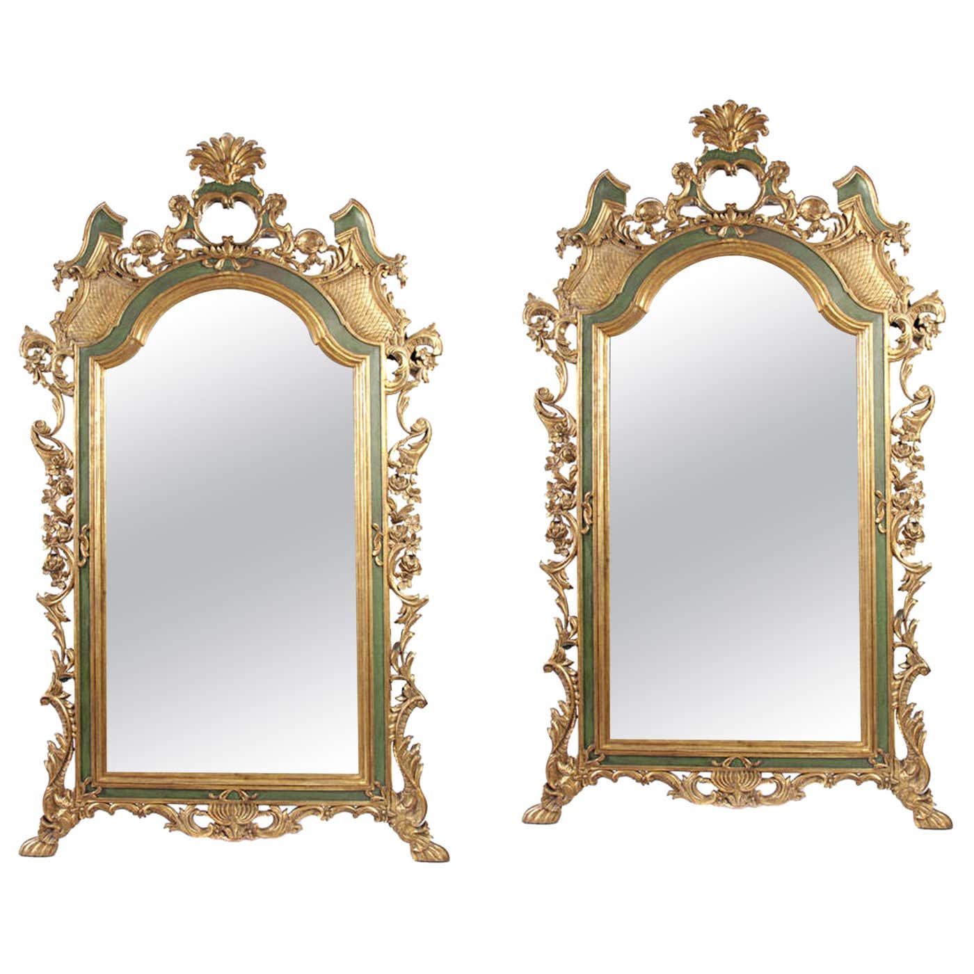 Pair of Italian Rococo Style Painted Mirrors at 1stDibs