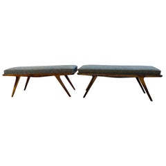 Pair of Mid-Century Modern Rosewood Benches Refinished and Reupholstered