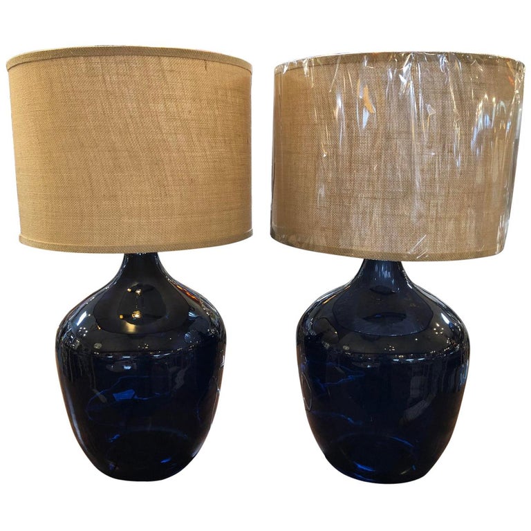 Pair Of Jamie Young Co Extra Large Plum Jar Navy Blue Table Lamps