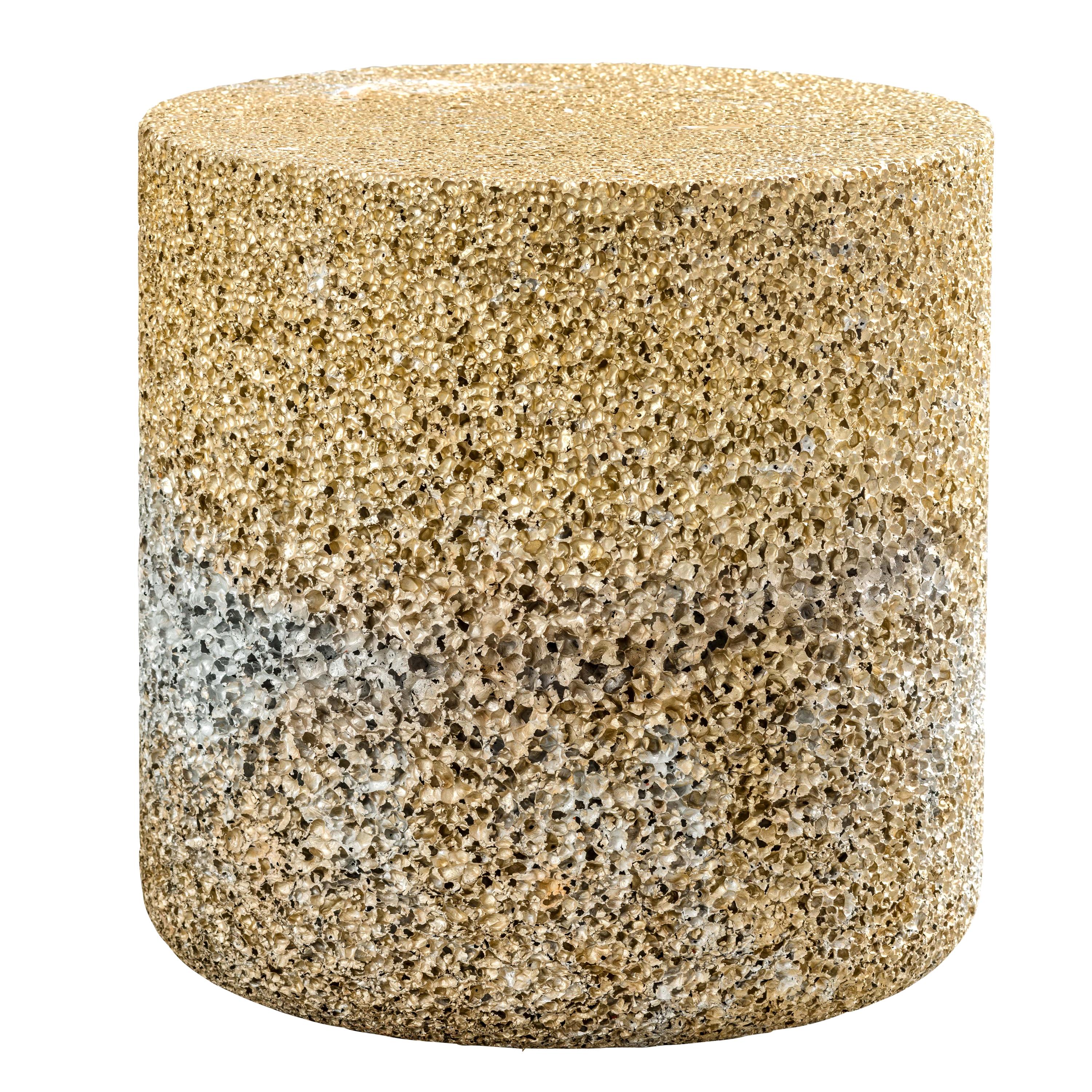 Metal Rock Round Side Table/Stool Gold Aluminum Foam by Michael Young